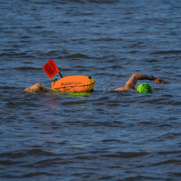 Drybag Swim Buoy with Flag | BuddySwim Open Water Inflatable Buoy with Flag