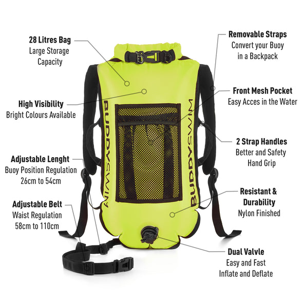 Swimmer's Backpack Buoy | BuddySwim Open Water Buoy Drybag 28LT