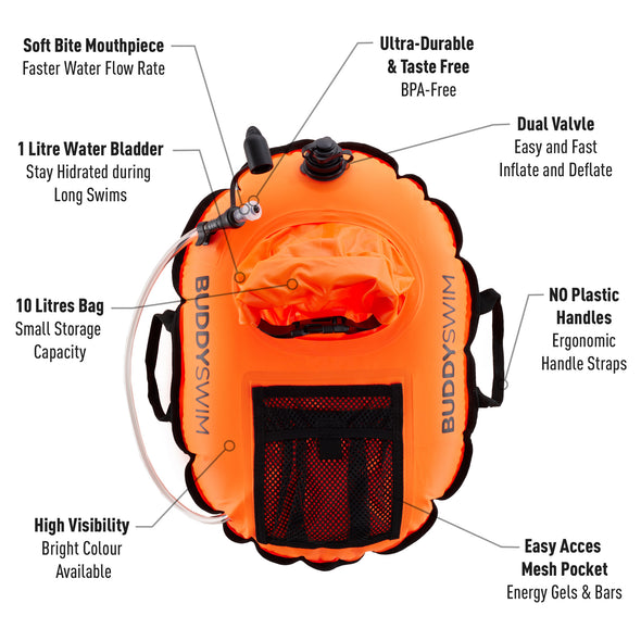 Hydrastation Pro Buoy 1L | BuddySwim Open Water Inflatable Buoy with Hydrastation