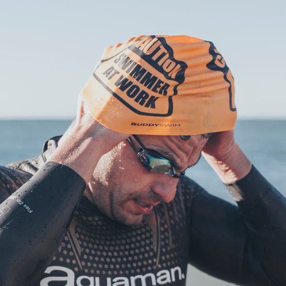 Caution, Swimmer At Work | Silicone Swimming Cap