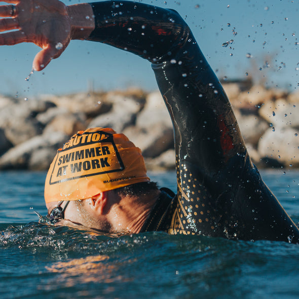 Caution, Swimmer At Work | Silicone Swimming Cap