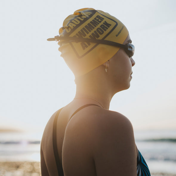 Caution, Swimmer At Work | Silicone Swimming Cap