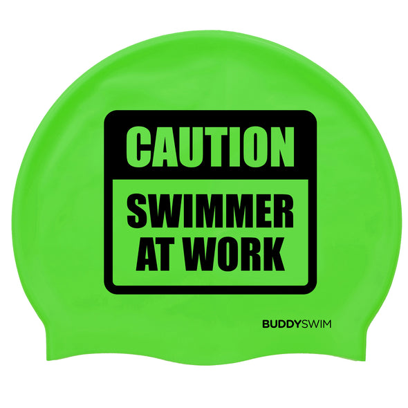 Caution, Swimmer At Work | Silicone Swimming Cap