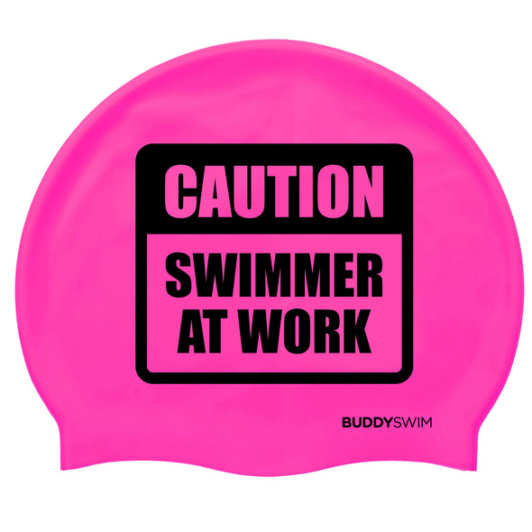 Caution, Swimmer At Work | Silicone Swimming Cap