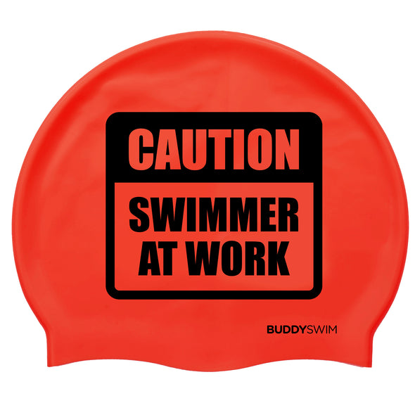 Caution, Swimmer At Work | Silicone Swimming Cap