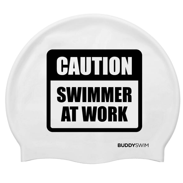 Caution, Swimmer At Work | Silicone Swimming Cap