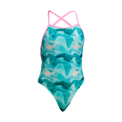 Teal Wave | Girls Strapped In One Piece