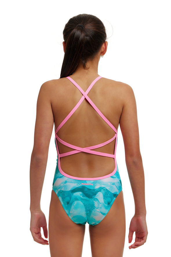 Teal Wave | Girls Strapped In One Piece