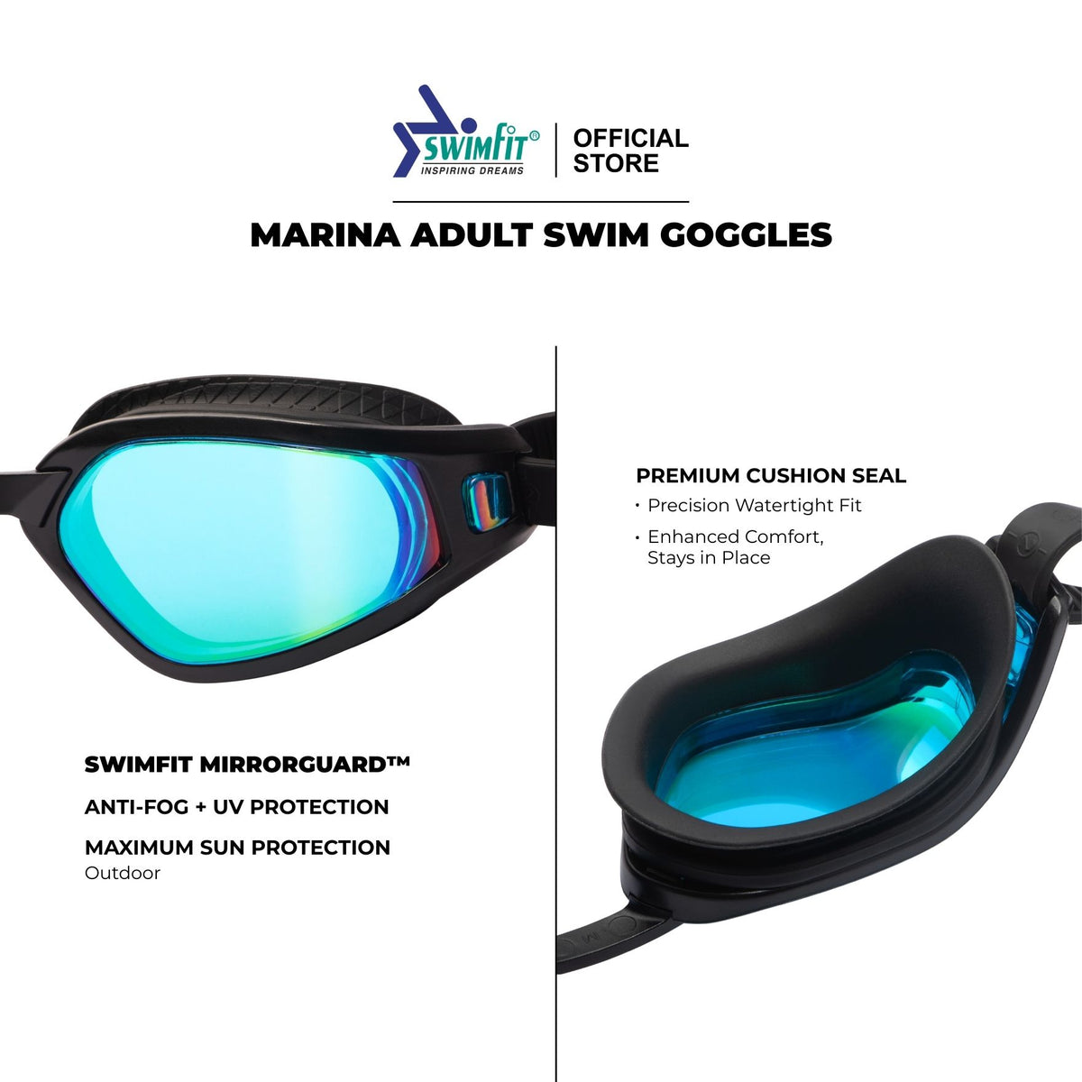 Marina Swim Goggles | Mirrored
