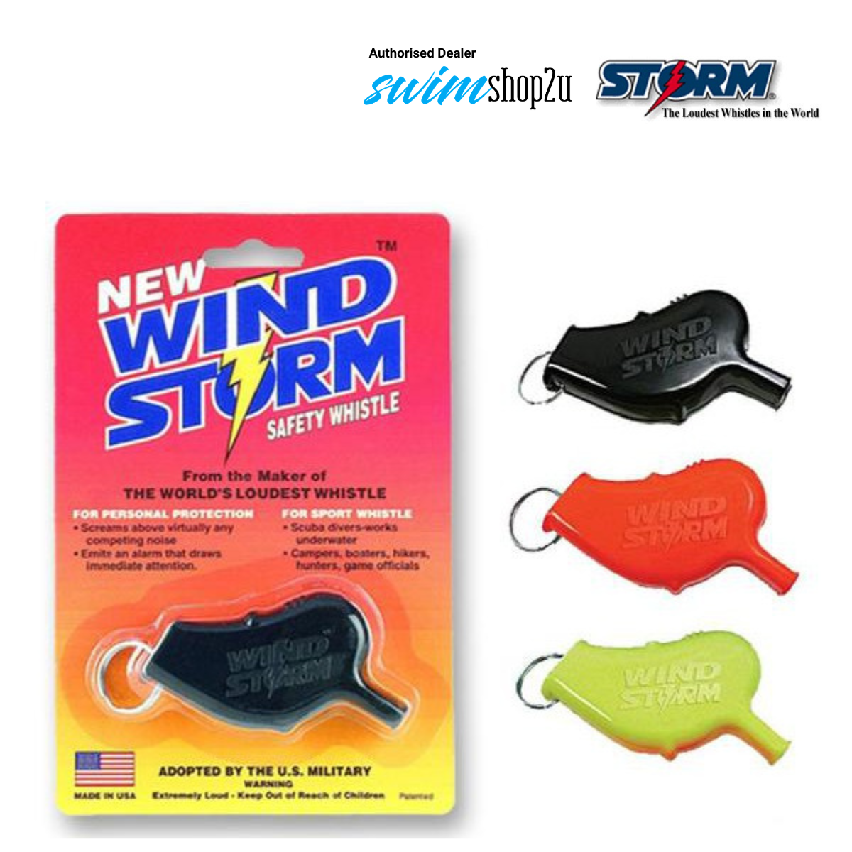 Windstorm™ Safety Whistle 123 dB Waterproof Emergency & Dive Whistle