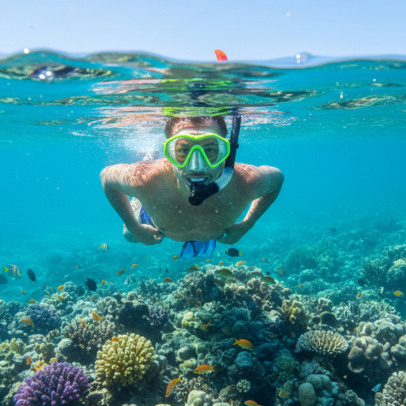 Adult Snorkelling Mask & Snorkel Set | Silicone, Tempered Glass & Dry-Top Snorkel