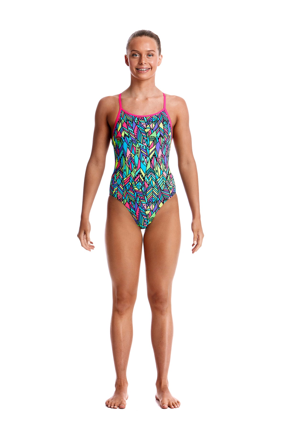 FEATHER FIESTA | GIRLS DIAMOND BACK ONE PIECE