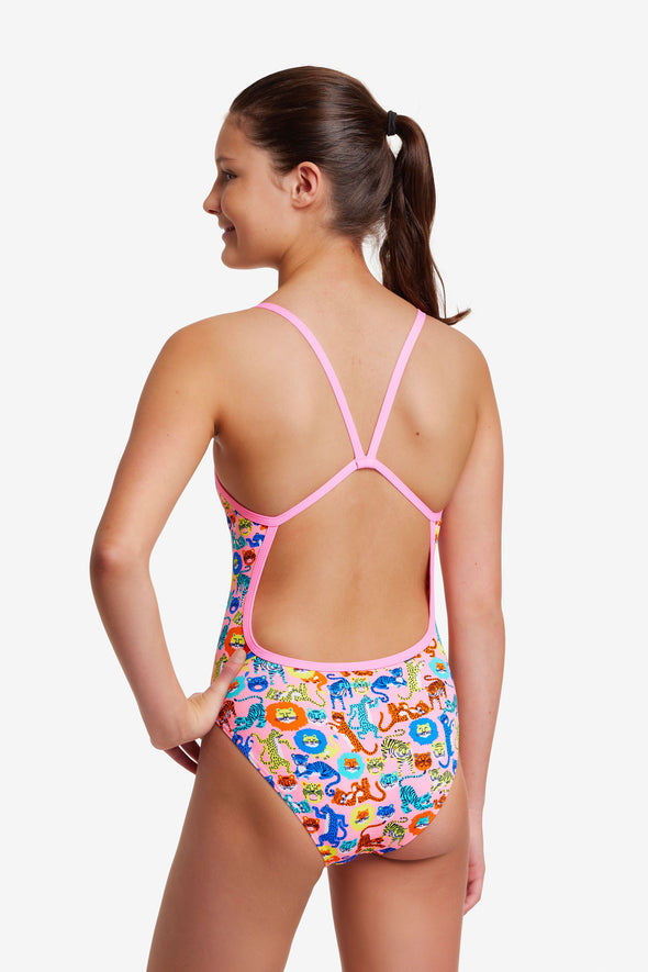 Feline Fiesta | Girls Single Strap One Piece